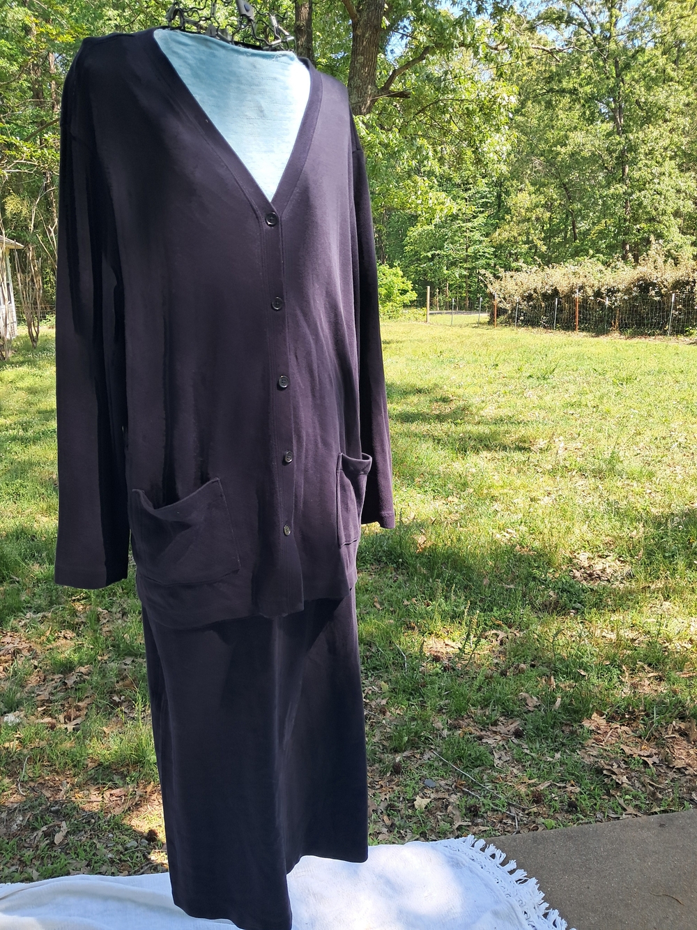 Lands' End Navy Cardigan Sweater And Skirt Set